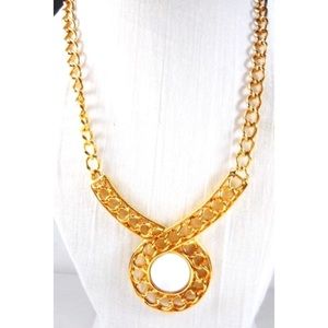 Monet Gold Chain White Acrylic Pendant Necklace